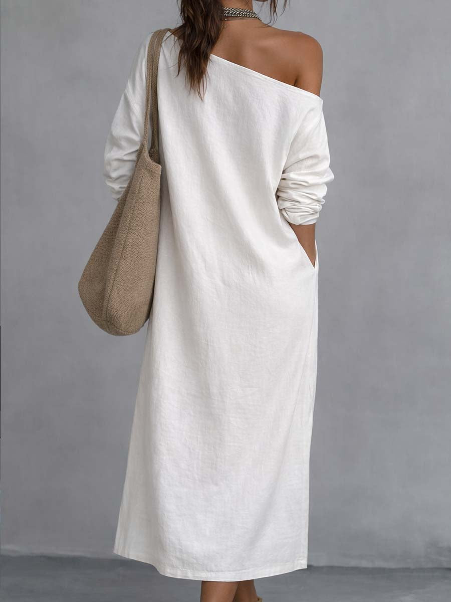 Kit | One-Shoulder Linen Midi Dress — view 2