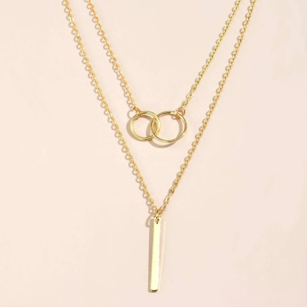 Berenice | Retro Gold-Tone Double Circle Pendant Necklace — view 2