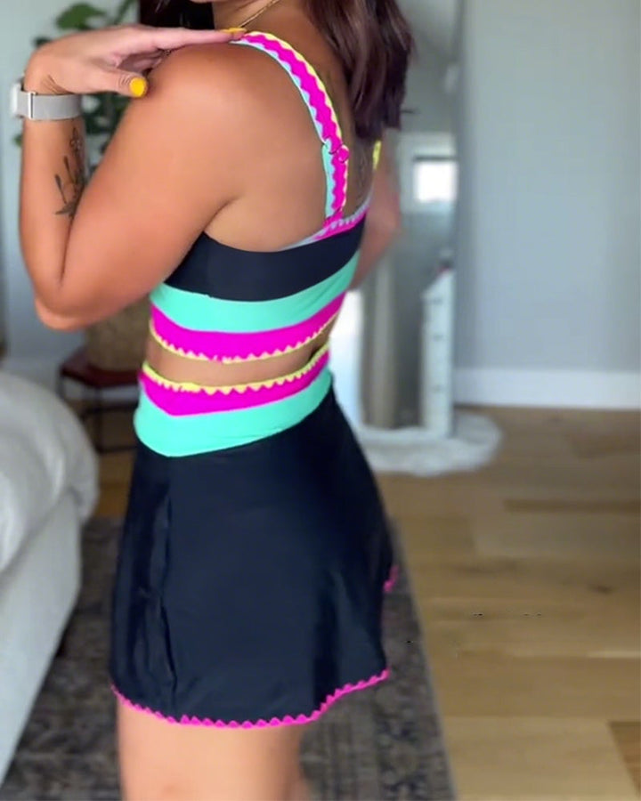 Myra | Elegant Three-Piece Color Block Swimsuit — view 3
