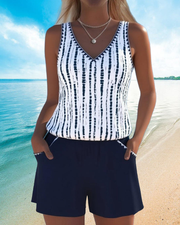 Mia | Casual Two Piece Printed V-Neck Swimsuit with Pockets — view 4