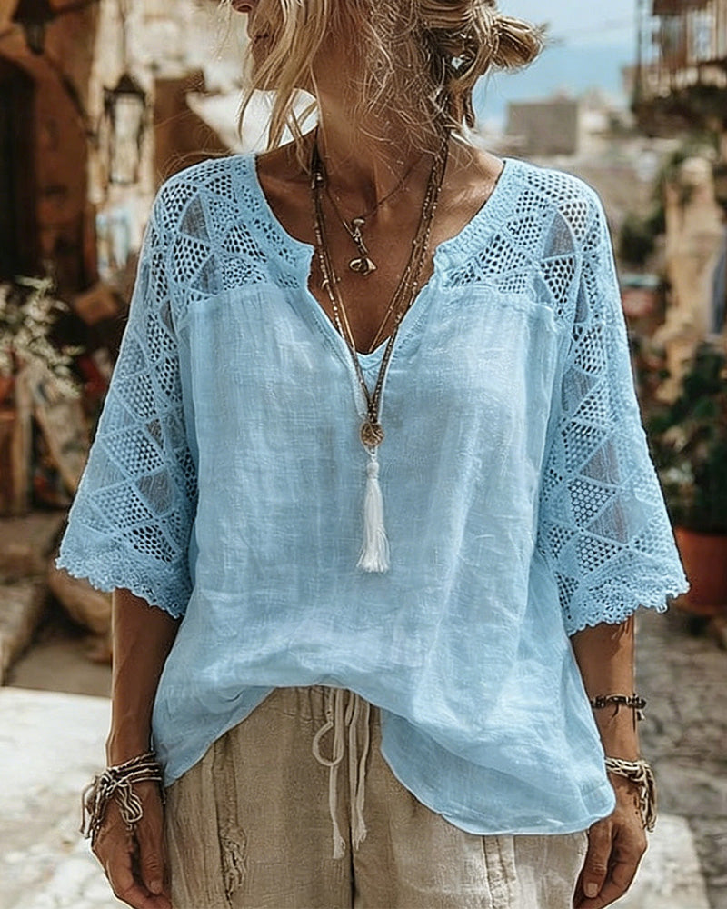 Cynthia | V-Neck Blouse with Lace Detail — view 5