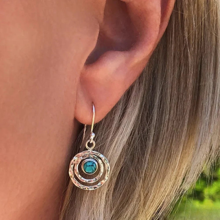 Estelle | Boho Saturn Earrings with Turquoise Stone in Silver-Tone & Gold-Tone