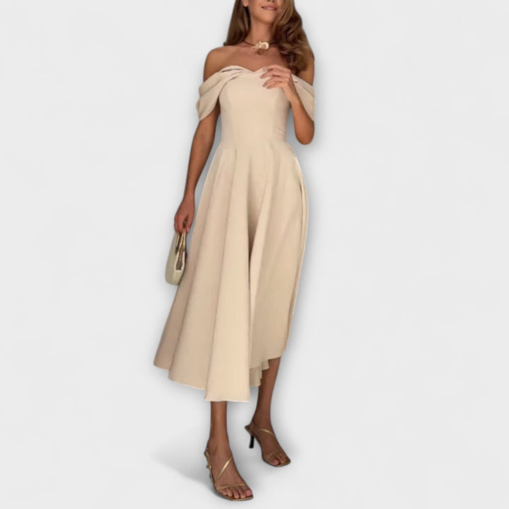 Romy | Chic maxi dress with off-the-shoulder design and draping