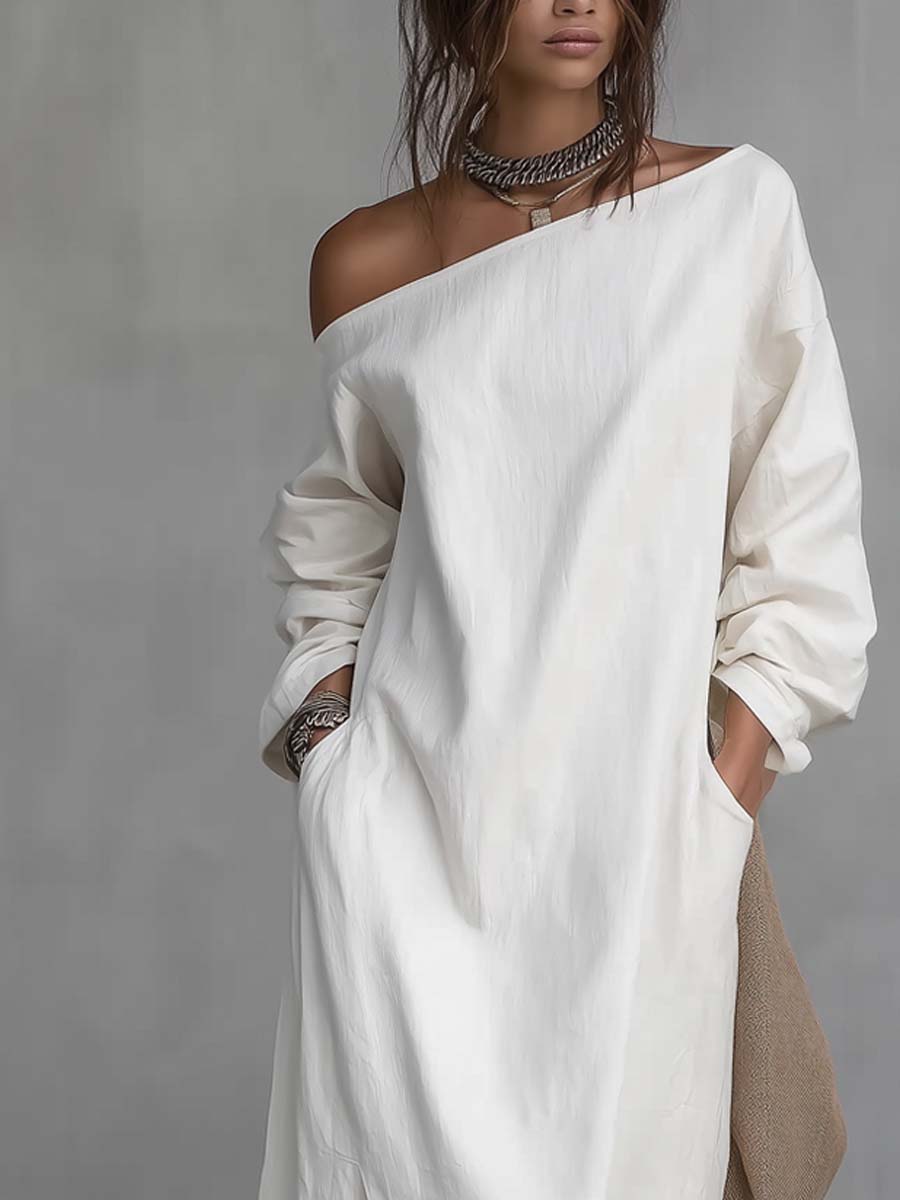 Kit | One-Shoulder Linen Midi Dress — view 3