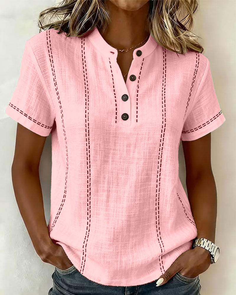 Linda | Casual Button V-Neck Tee — view 8