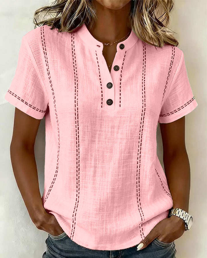 Linda | Casual Button V-Neck Tee — view 8
