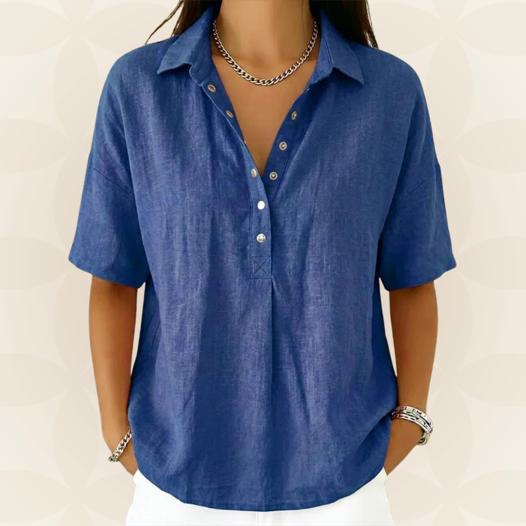 Ismay | Blue The Collared Button Blouse