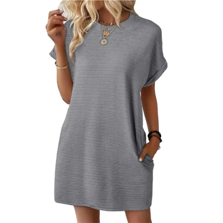 EVASHA | Casual Minimalist Round Neck Summer Mini Dress — view 10