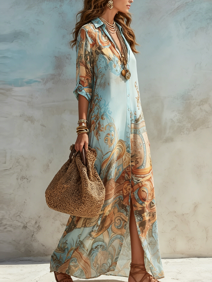 Willa | Blue Chiffon Maxi Dress — view 4