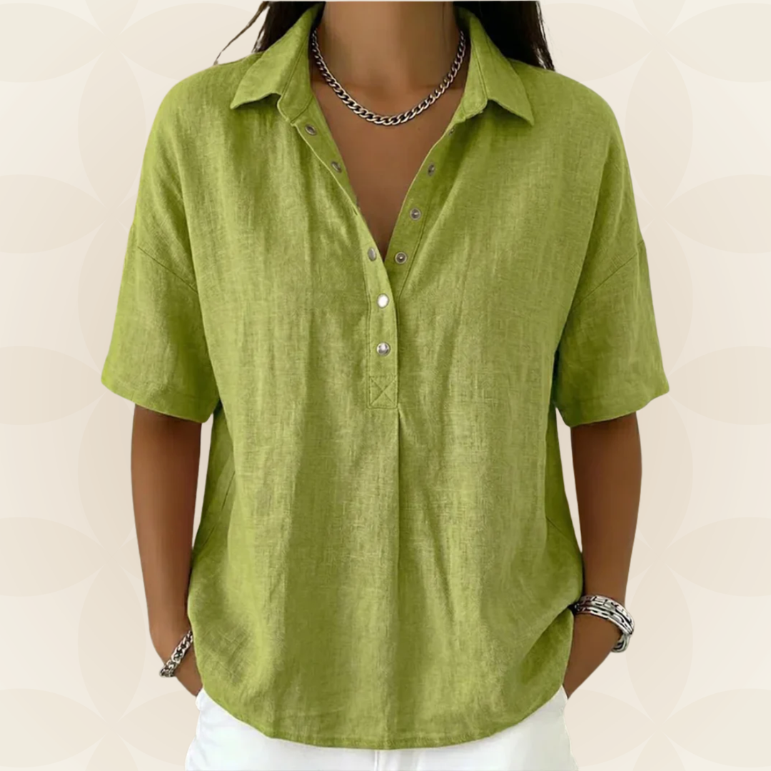 Wrenley | Green The Collared Button Blouse