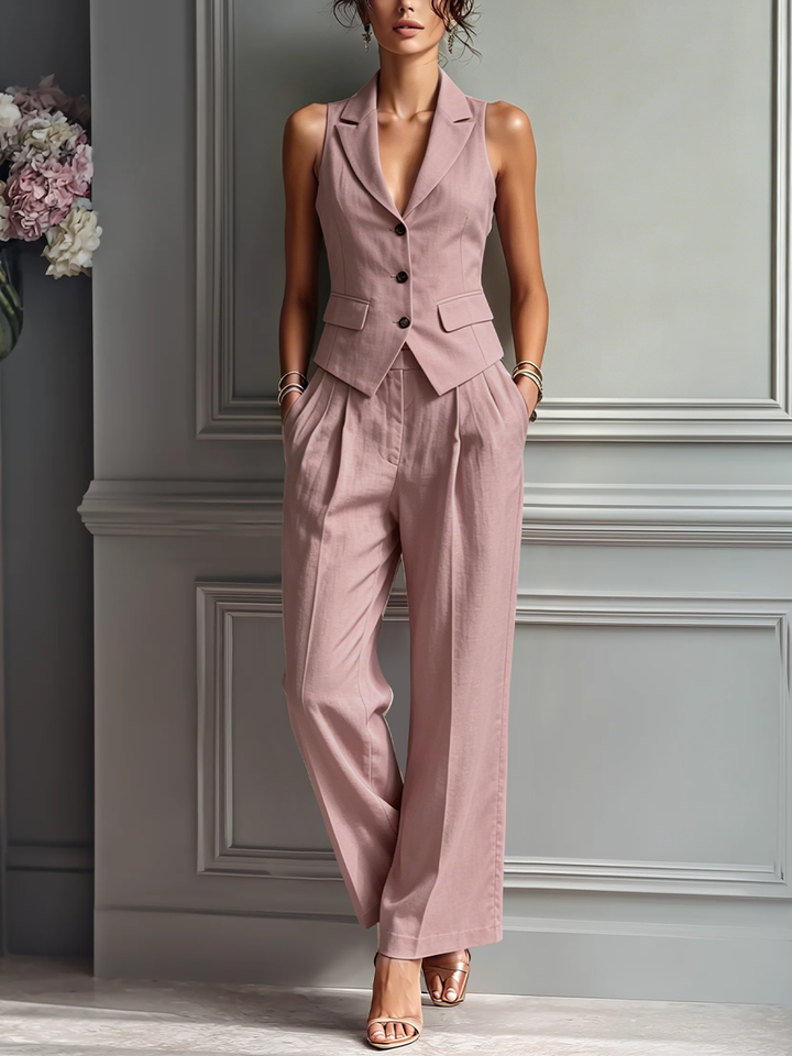 Zara | Pink Linen-Look Vest Set