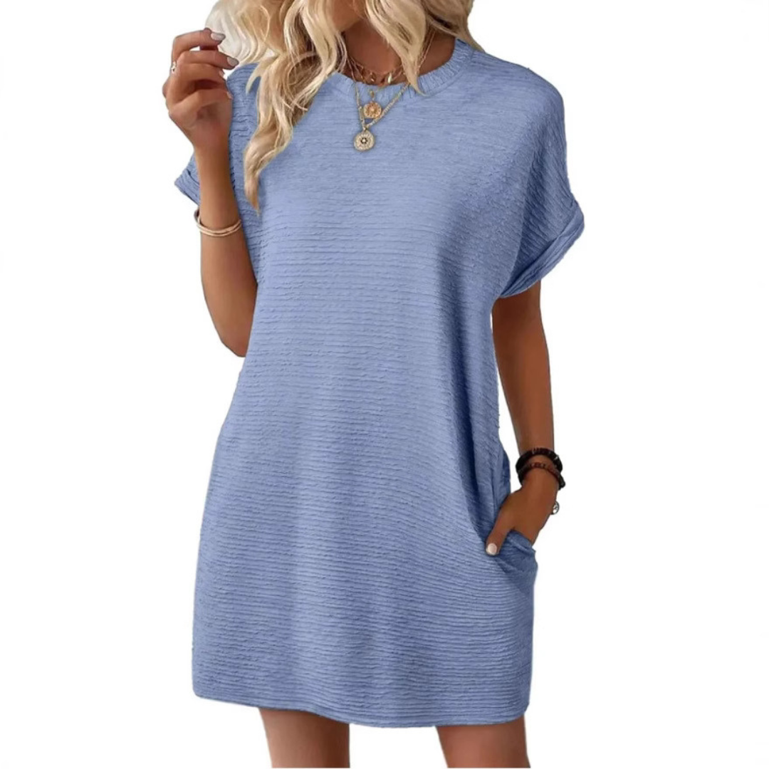 EVASHA | Casual Minimalist Round Neck Summer Mini Dress — view 11