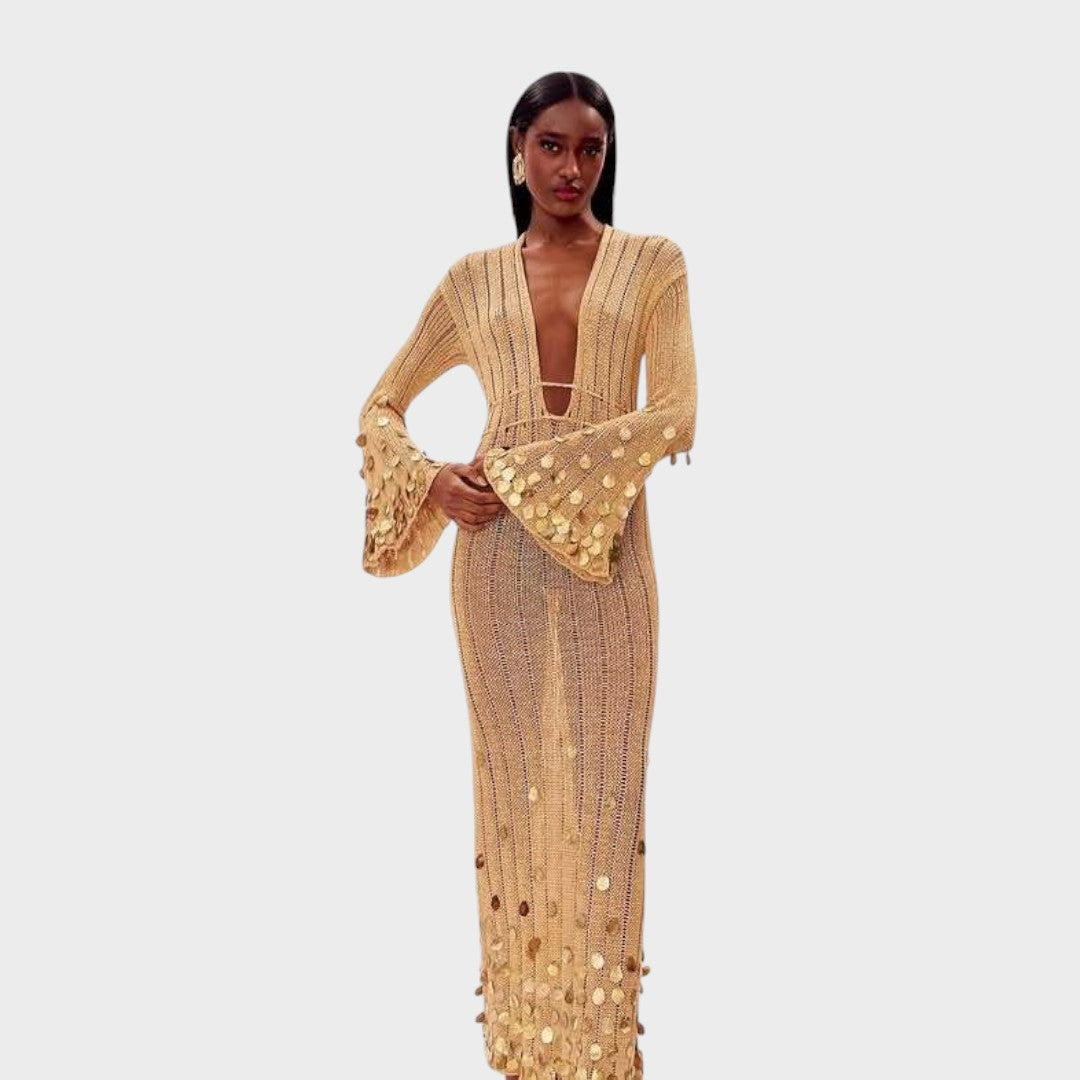 Capri | Elegant Long Crochet Dress with Shiny Details