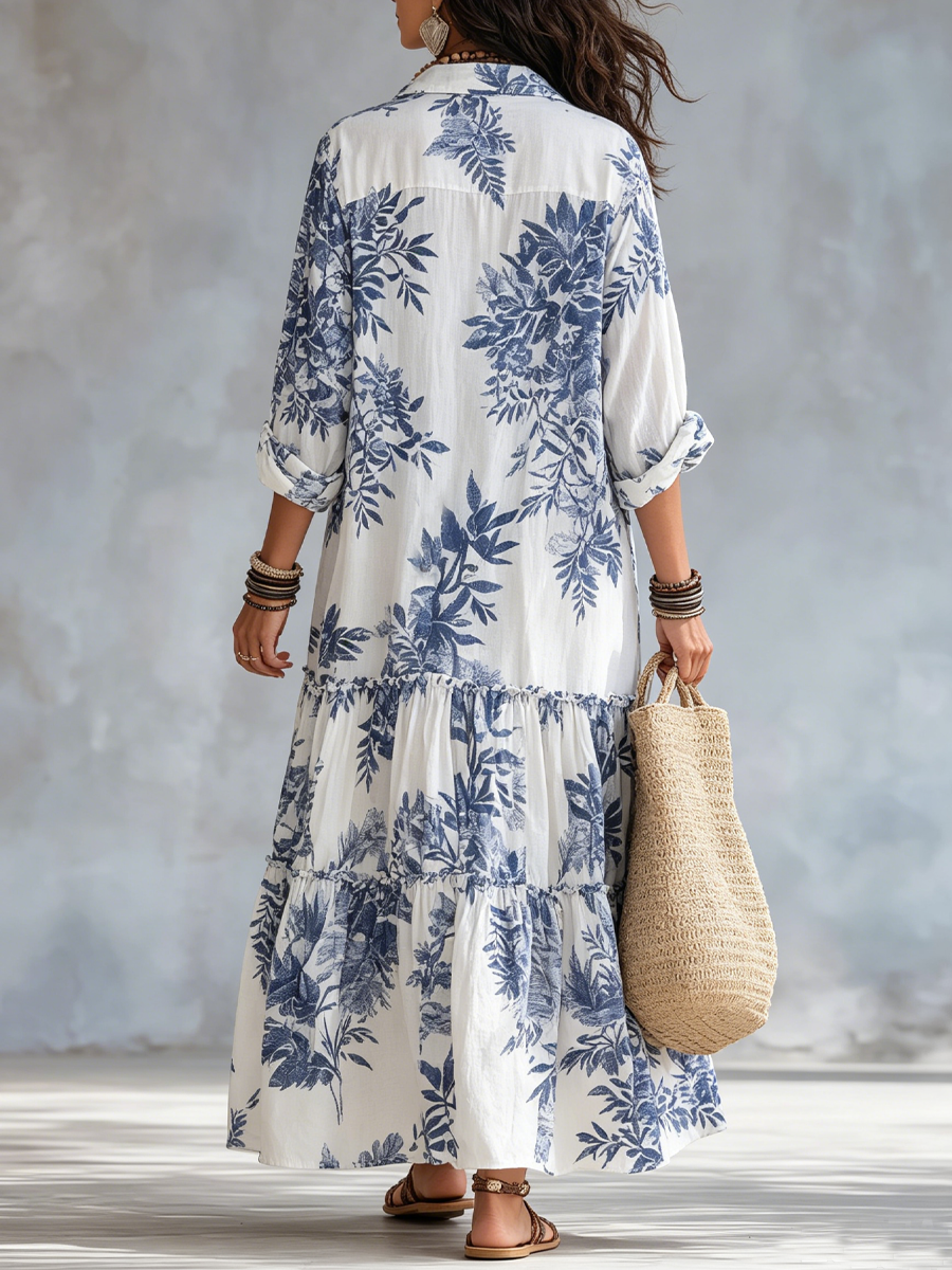 Fern | Blue Floral Button-Down Maxi Dress — view 4