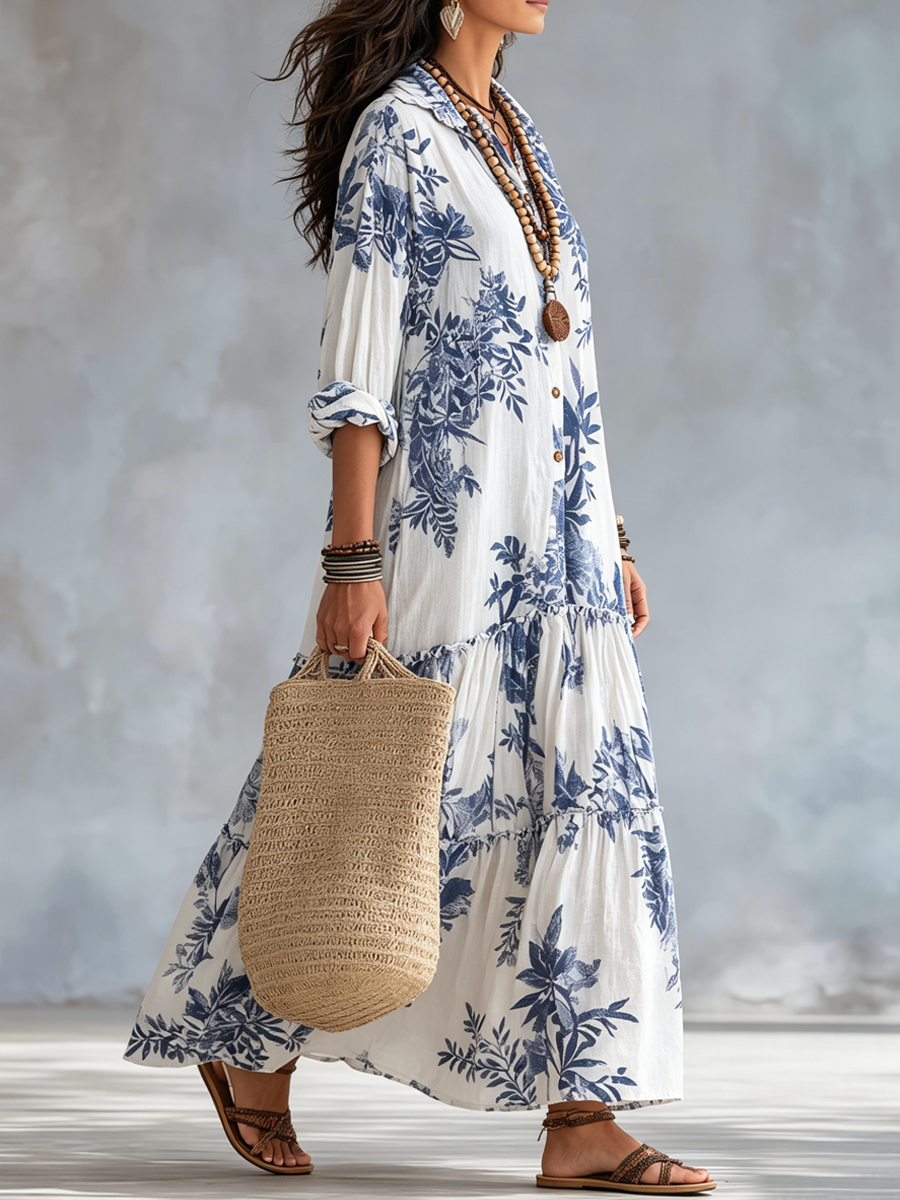 Fern | Blue Floral Button-Down Maxi Dress — view 5