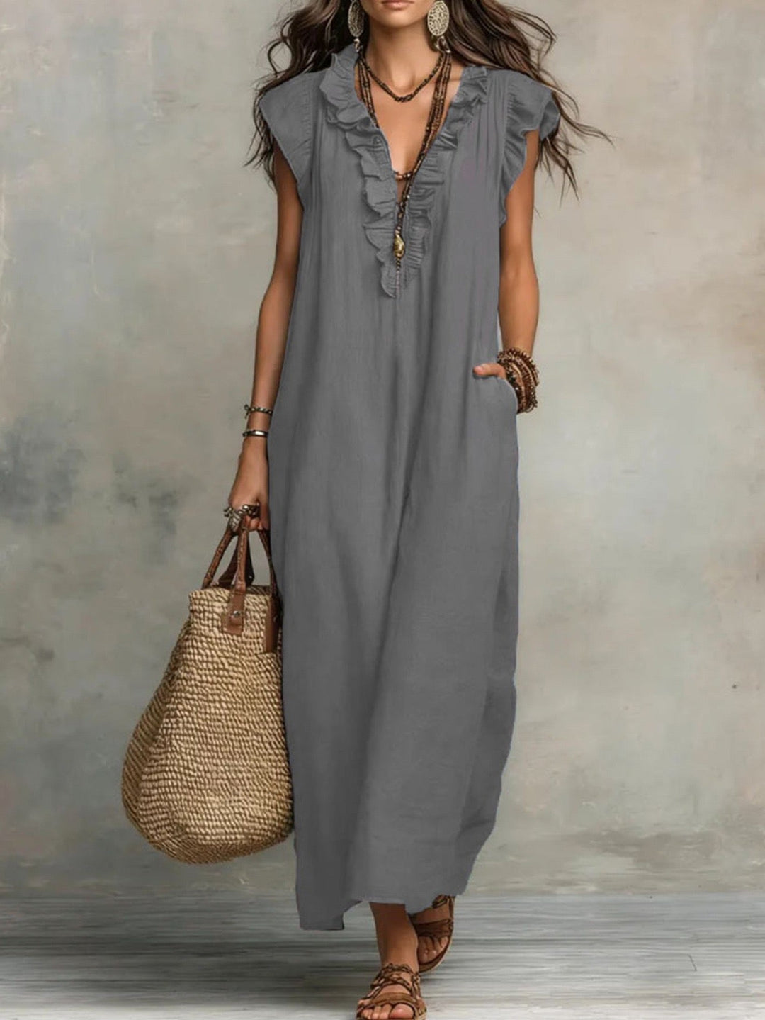 Grisandra | Gray Effortless Boho Maxi Dress