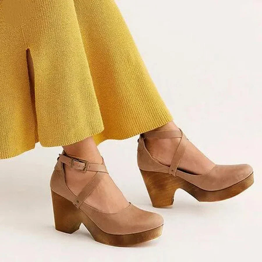 Yara | Black Wooden Wedge Mary Jane Shoes — view 2