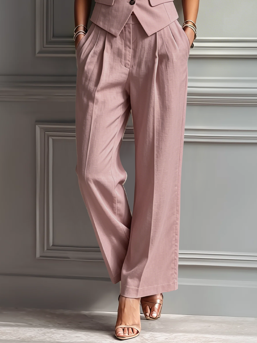 Zara | Pink Linen-Look Vest Set — view 4