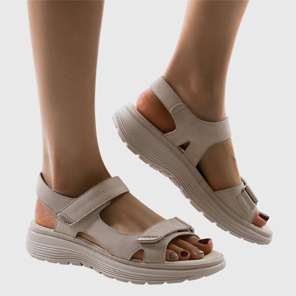 Casey | Beige Open Toe Block Sandals — view 5