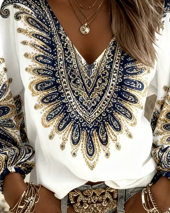 Karen | V-Neck Retro Print Top — view 3