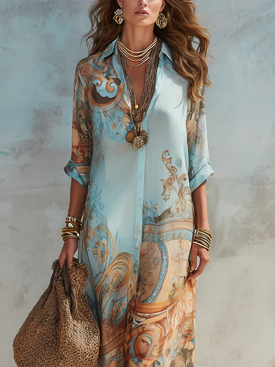 Willa | Blue Chiffon Maxi Dress — view 6
