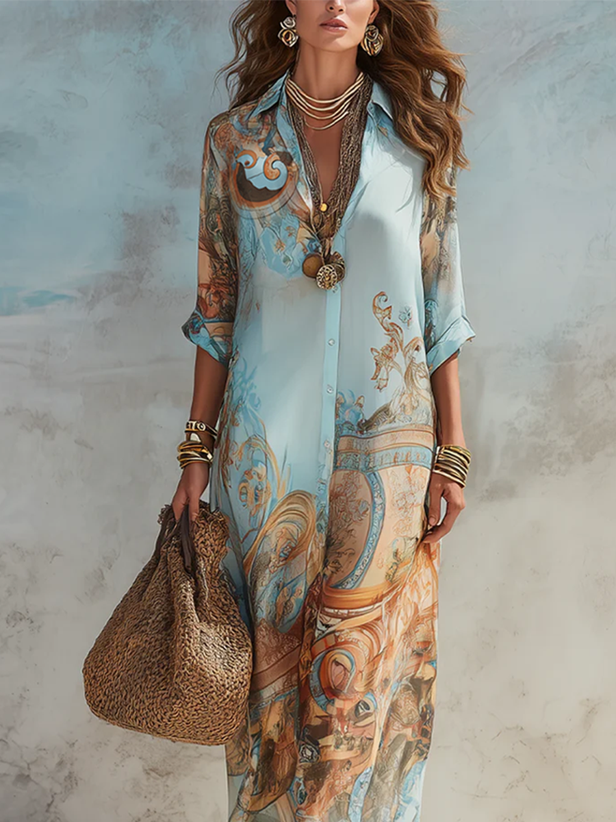 Willa | Blue Chiffon Maxi Dress — view 7