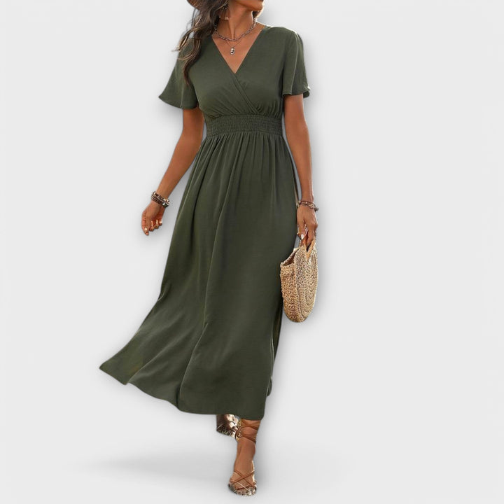 Heather | Elegant Boho Dress with V-Neck and Long Sleeves