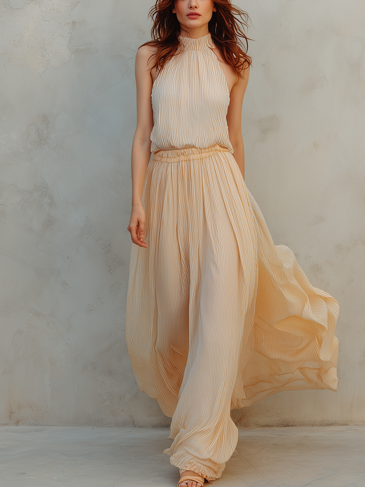 Xanthe | Cream Yellow Striped Halter Top And Set