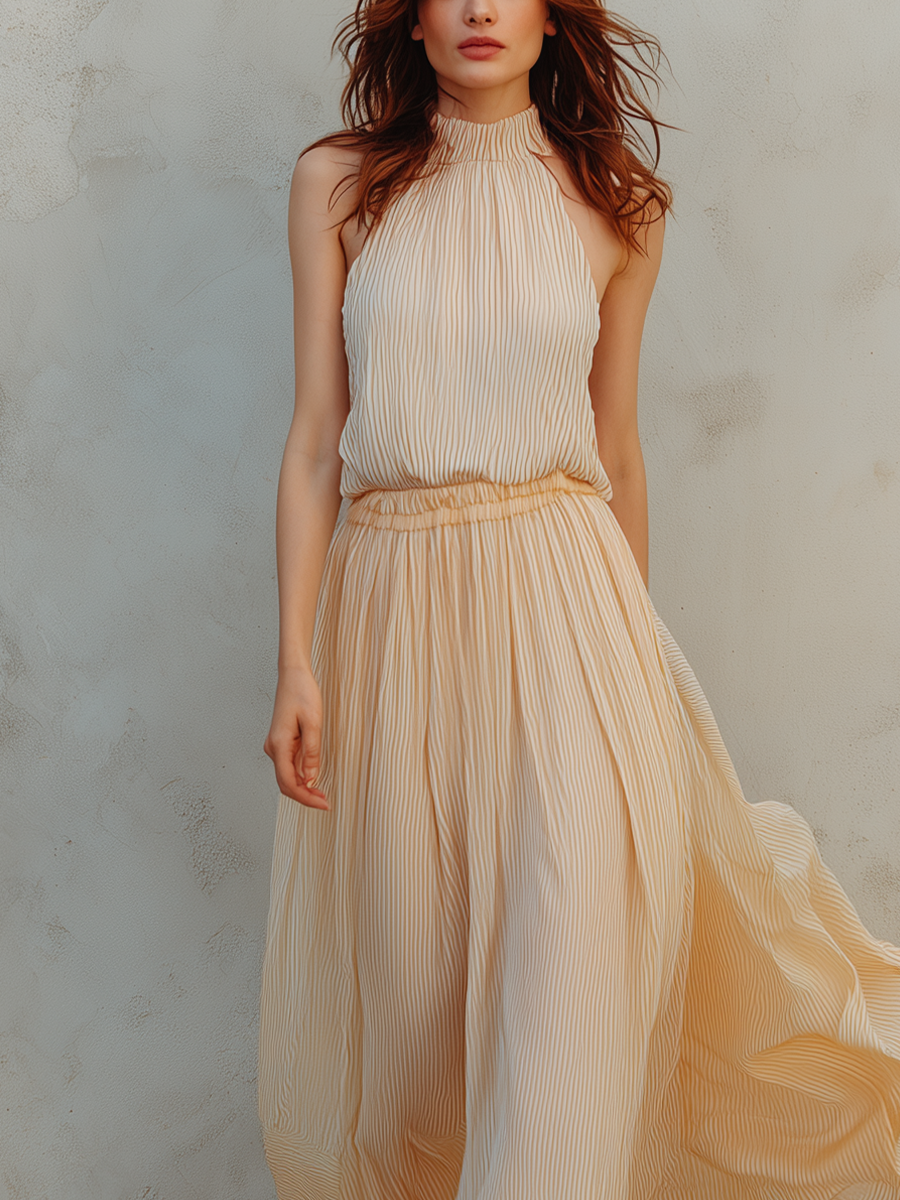 Xanthe | Cream Yellow Striped Halter Top And Set — view 2