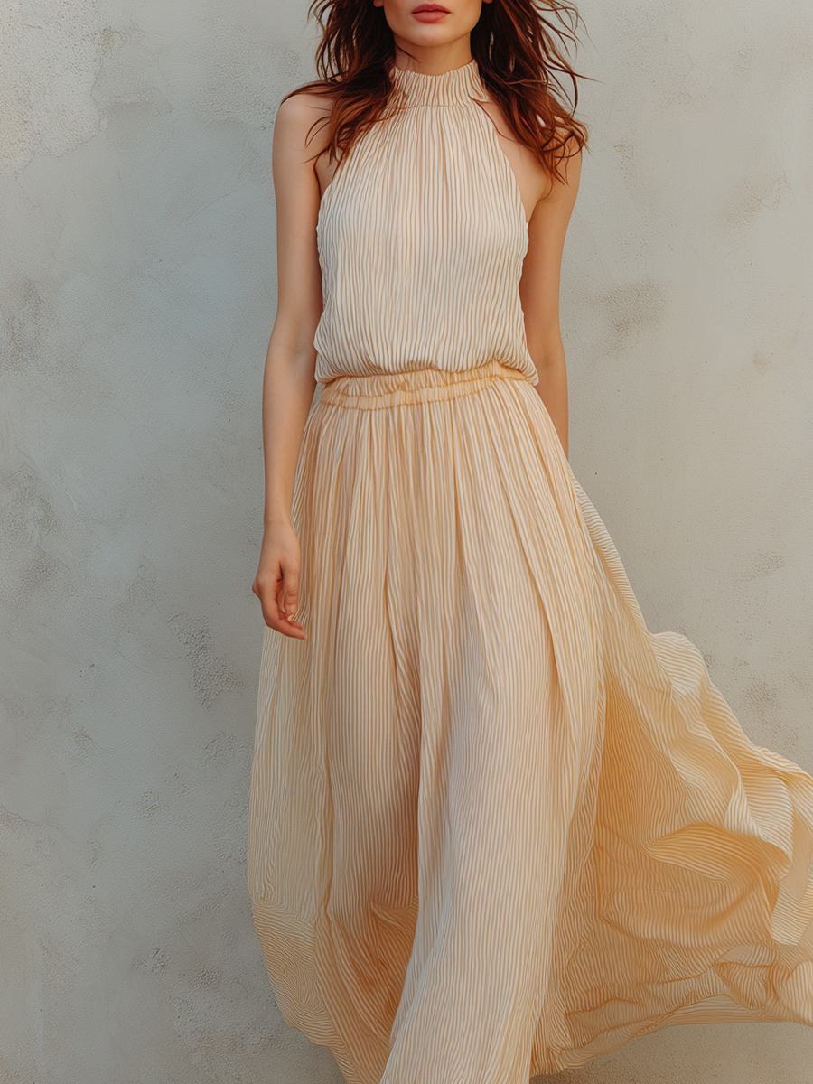 Xanthe | Cream Yellow Striped Halter Top And Set — view 3