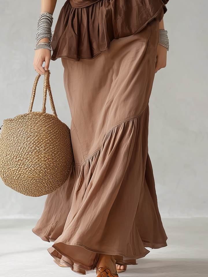 Yasmin | Brown Wrap Waist Maxi Skirt Set — view 3