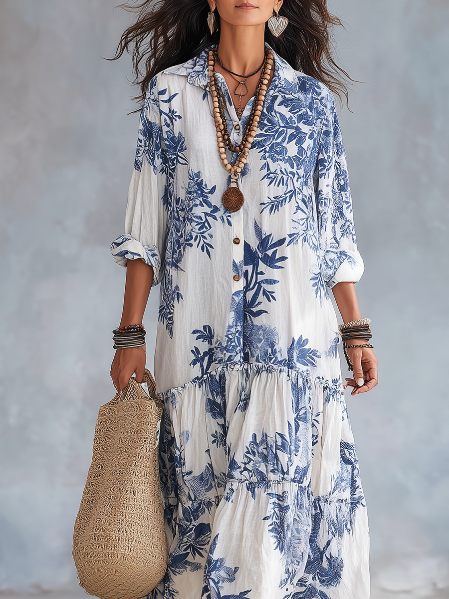 Fern | Blue Floral Button-Down Maxi Dress — view 7