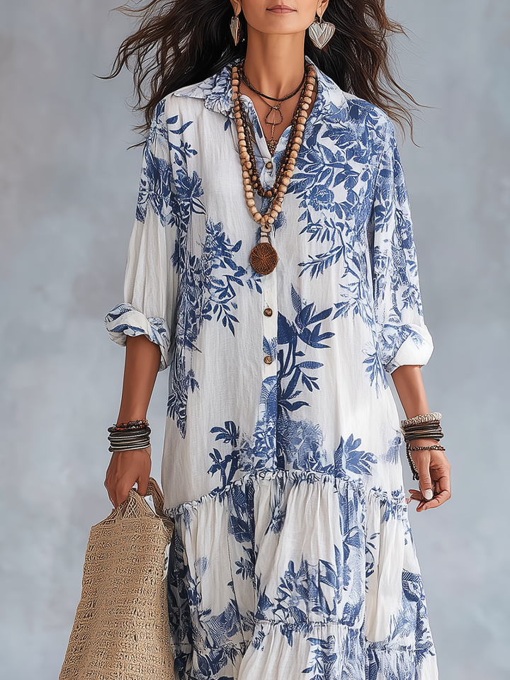 Fern | Blue Floral Button-Down Maxi Dress — view 6