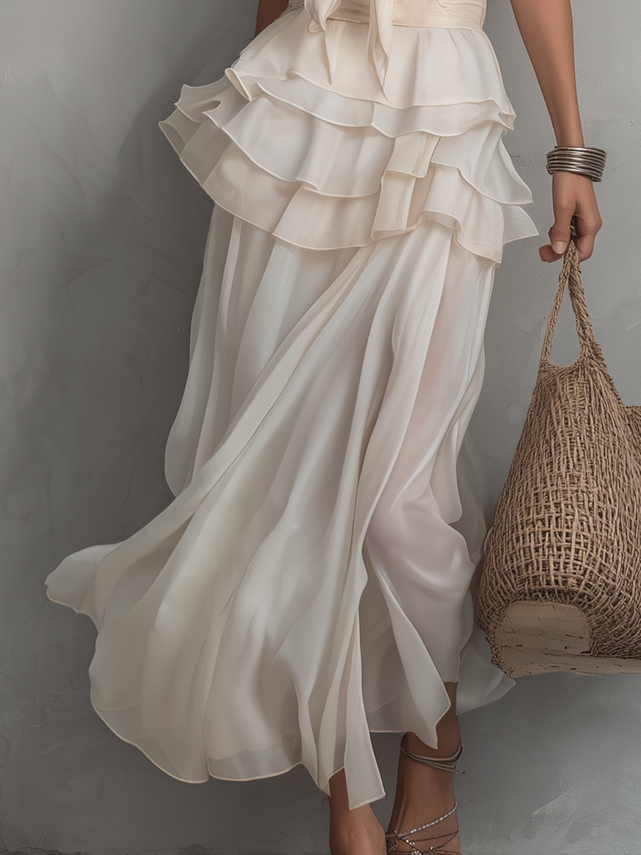 Adele | White Layered Chiffon Skirt Set — view 3