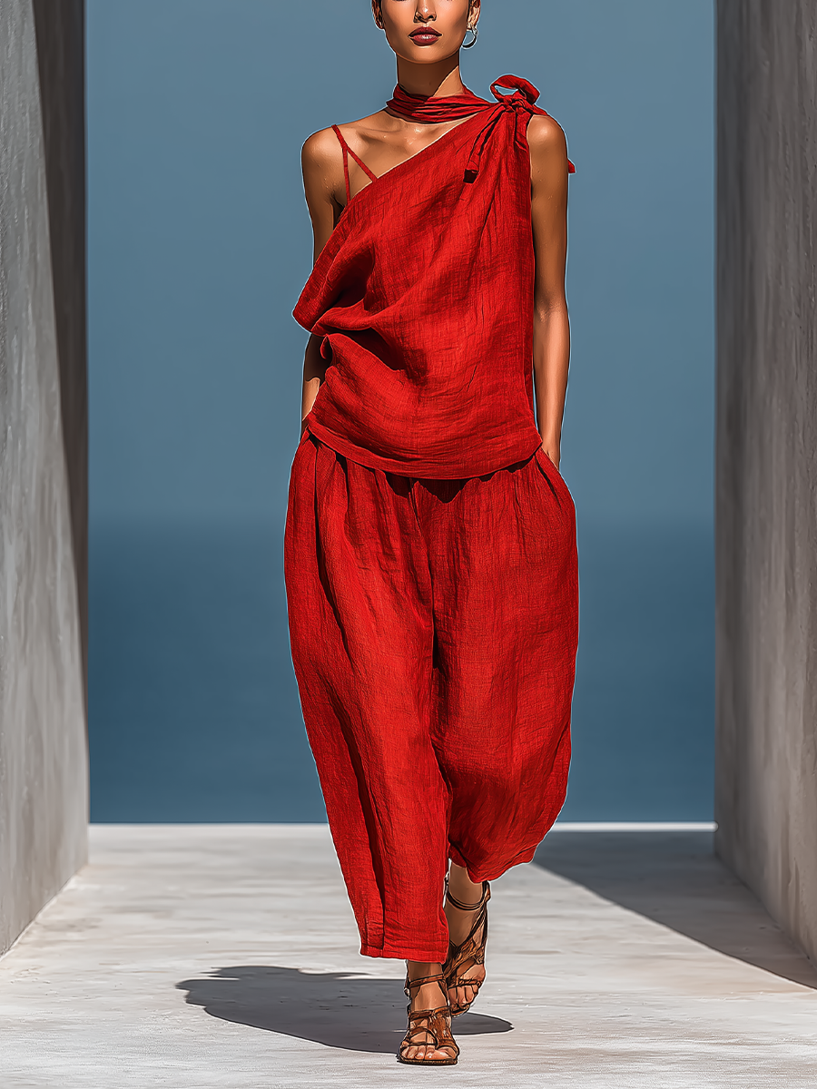 Iris | Red Linen-Look Set