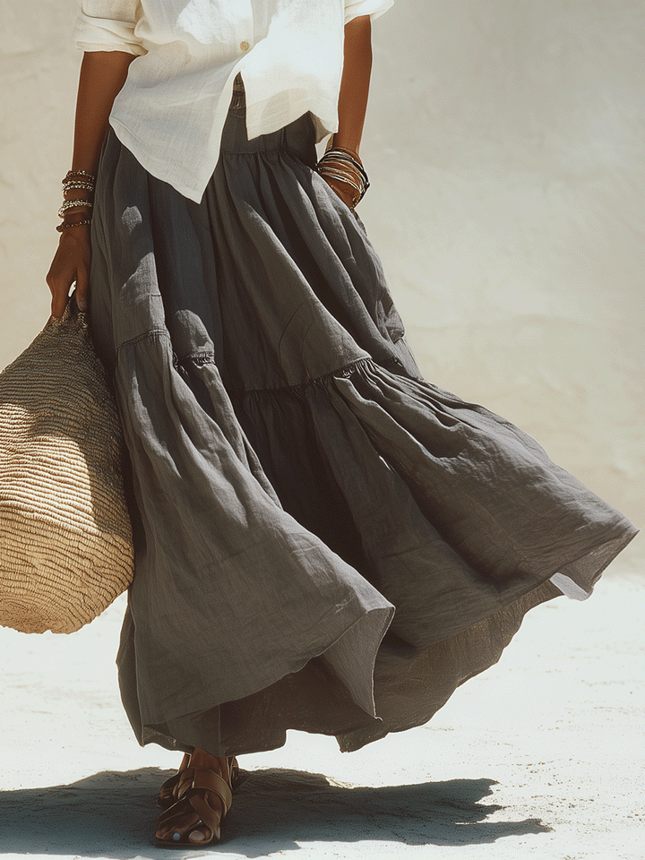 Fleur | Grey Elegance Linen-Look Shirt And Flowing Maxi Set — view 3