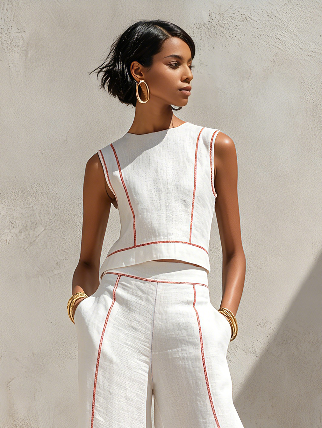 Stella | Contrast Linen-Look Set — view 6