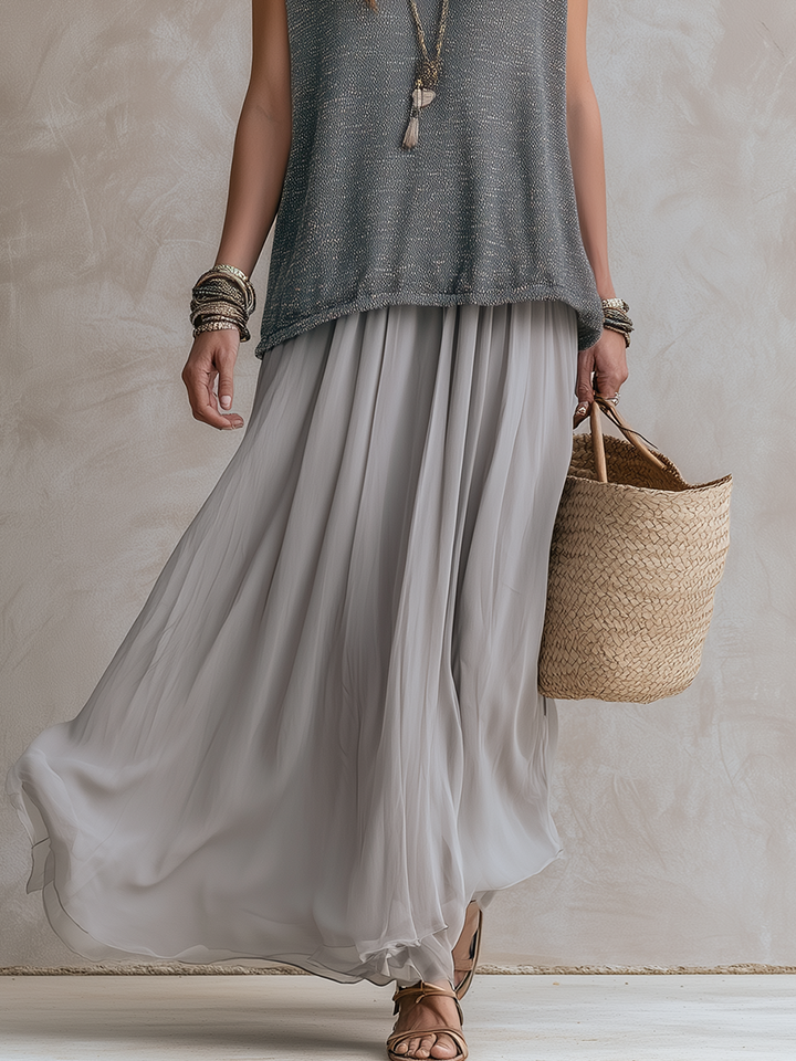 Luna | Gray Knit Top And Chiffon Skirt Set — view 3