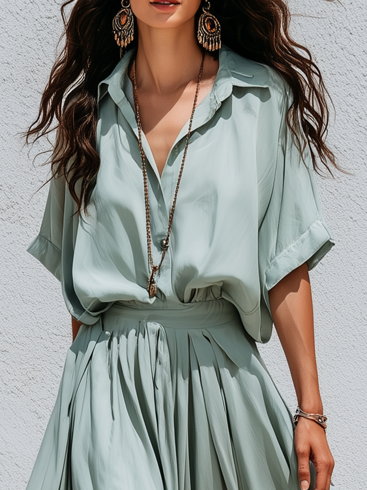 Keira | Soft Mint Green V-Neck Pleated Co-ord — view 2
