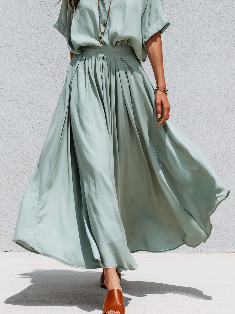 Keira | Soft Mint Green V-Neck Pleated Co-ord — view 3