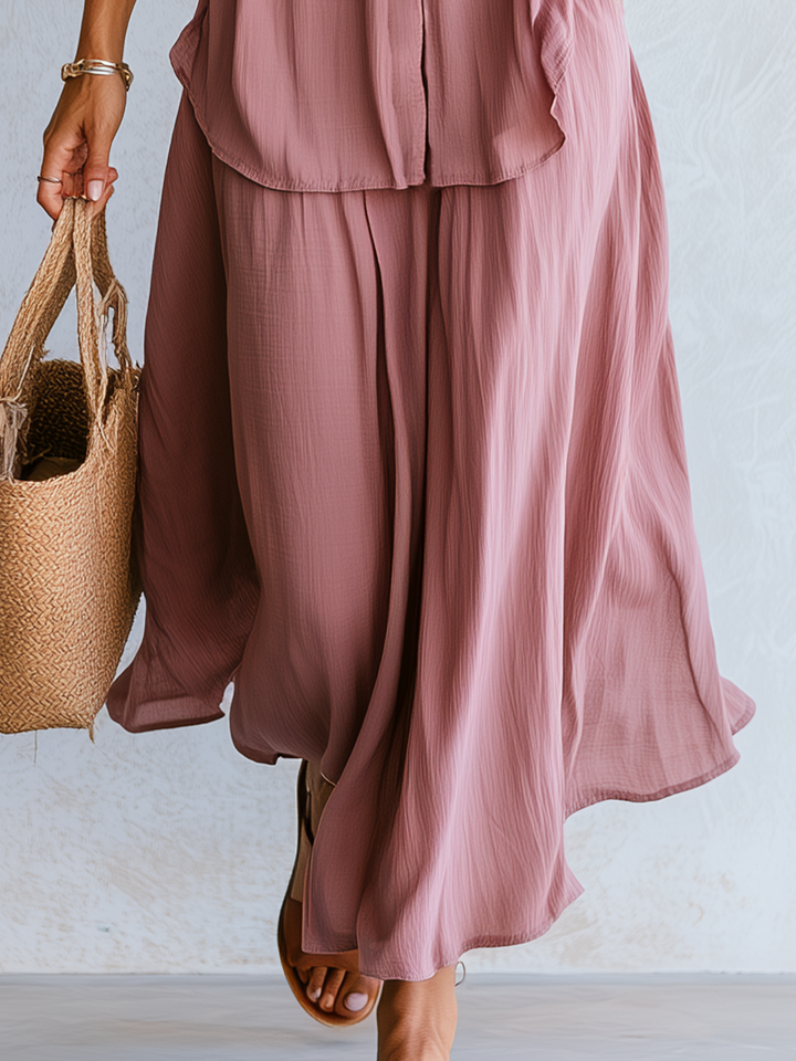 Iris | Dusty Rose Drawstring Waist Blouse Maxi Set — view 3