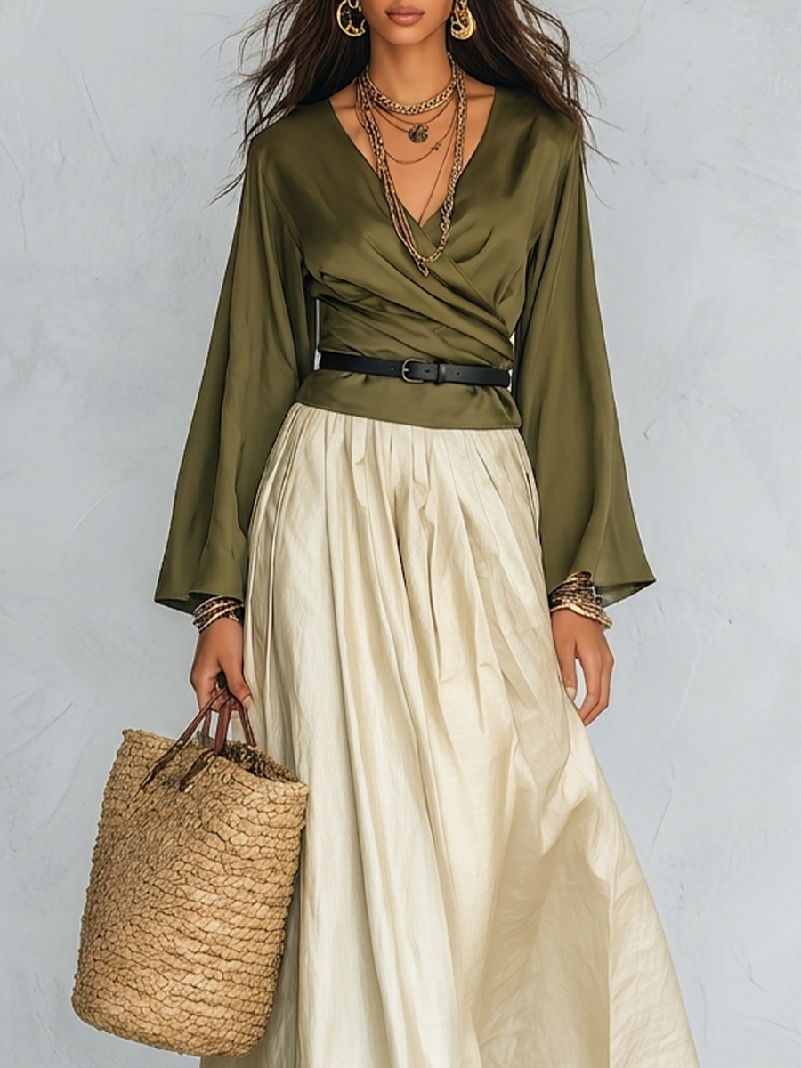 Faye | Olive Wrap Bohemian Maxi Set — view 2