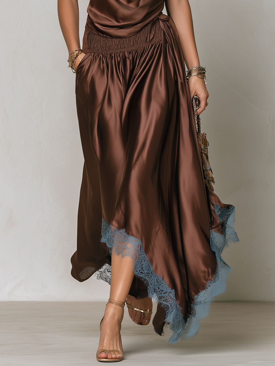 Quinn | Style Draped Neck Top And Lace Set — view 3
