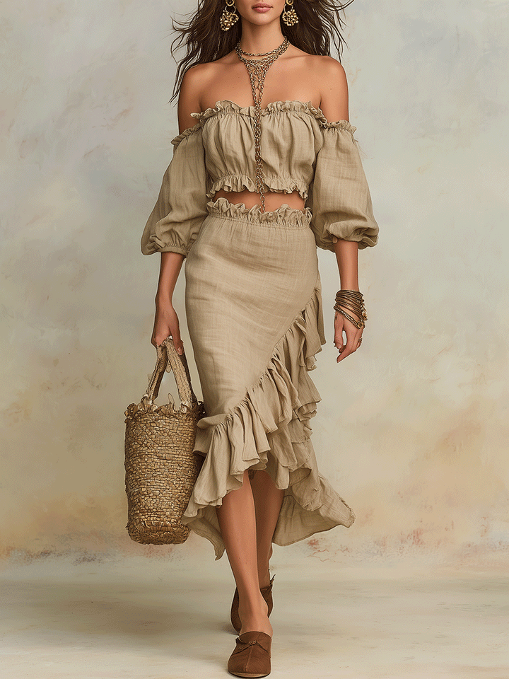 Clara | Vacation Natural Linen-Look Boho Co-Ord Set