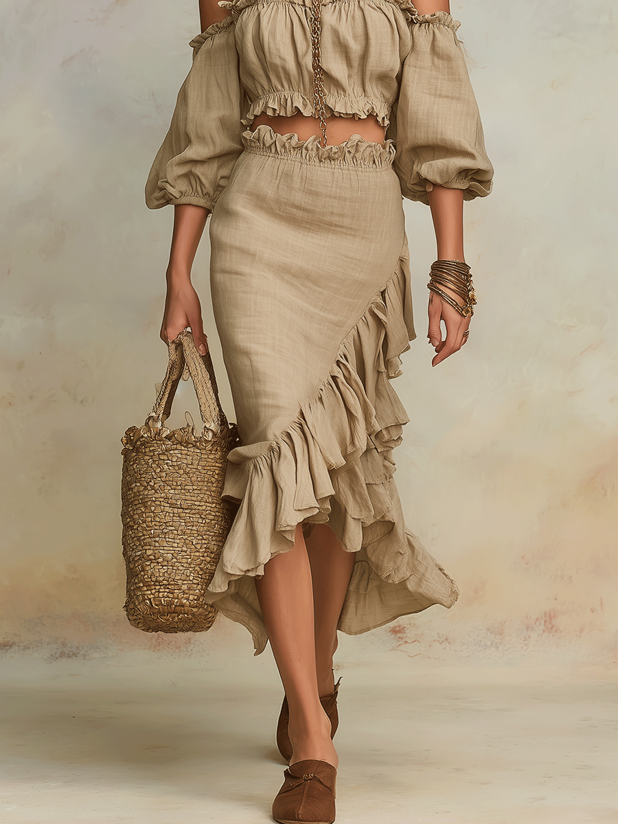 Clara | Vacation Natural Linen-Look Boho Co-Ord Set — view 3