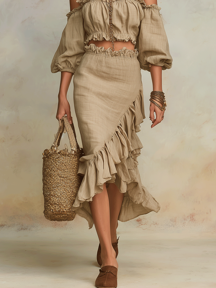 Clara | Vacation Natural Linen-Look Boho Co-Ord Set — view 3
