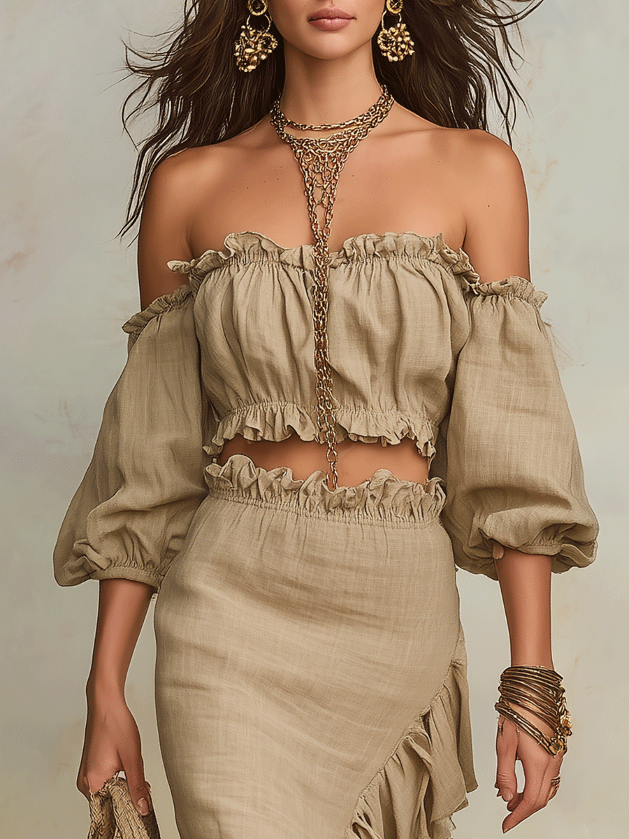 Clara | Vacation Natural Linen-Look Boho Co-Ord Set — view 2