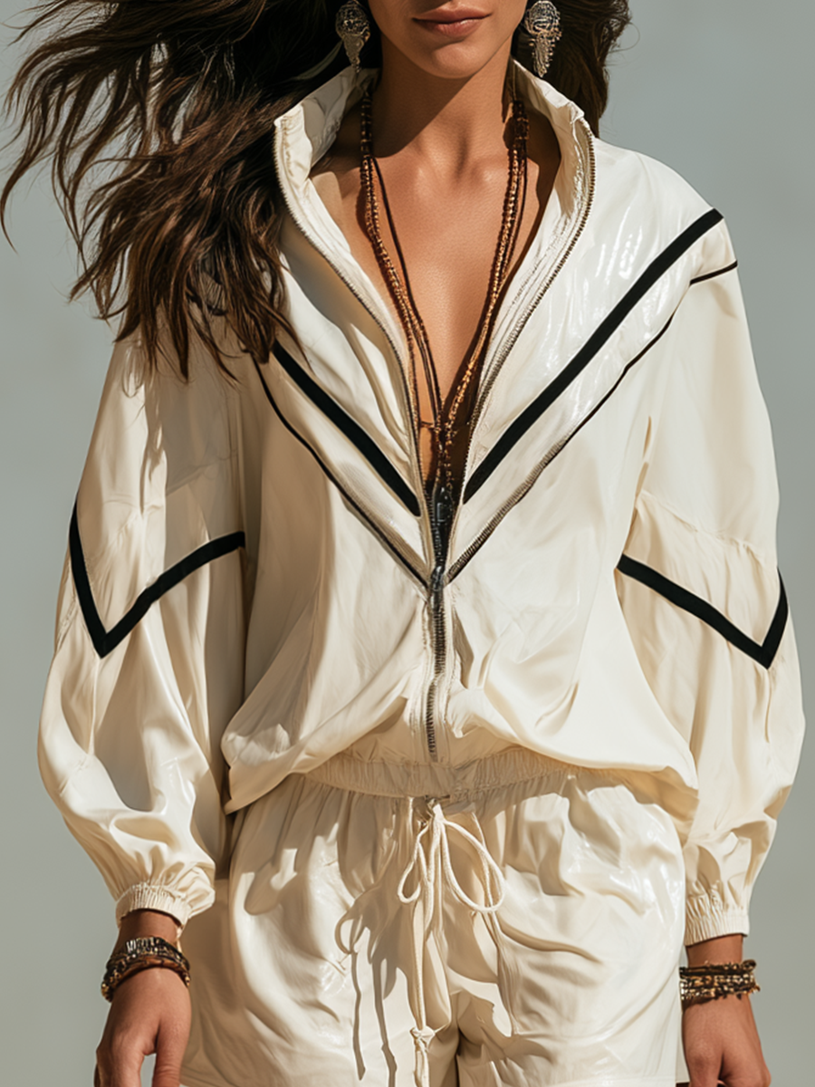 Piper | Contrast-Trim Boho Short Set — view 2