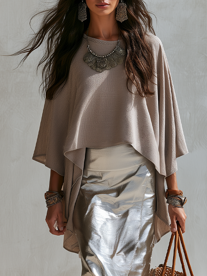 Violet | Taupe Draped Cape Top & Skirt Set — view 2