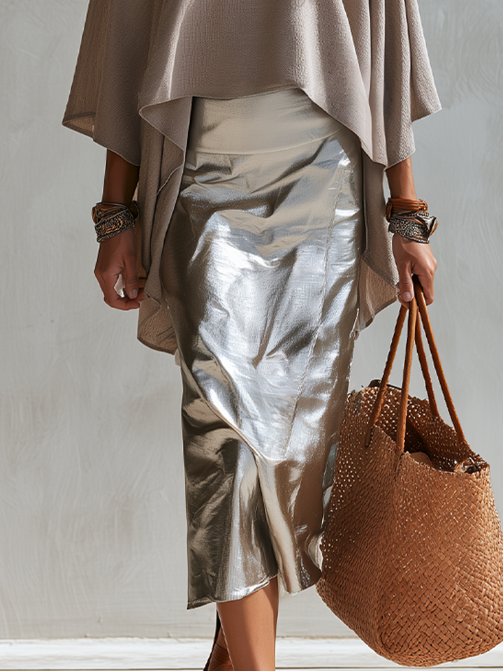 Violet | Taupe Draped Cape Top & Skirt Set — view 3